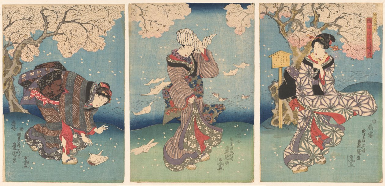 Stormfuld dag ved Sumida-floden Eight Views of Edo (serietitel) Edo hakkei no uchi (serietitel på objekt) af Utagawa Kunisada (I)