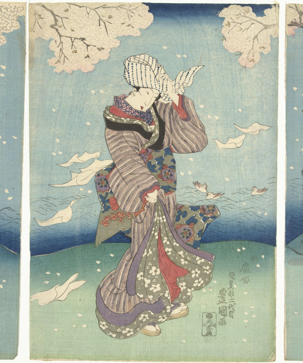 Stormfuld dag ved Sumida-floden Eight Views of Edo (serietitel) af Utagawa Kunisada (I)