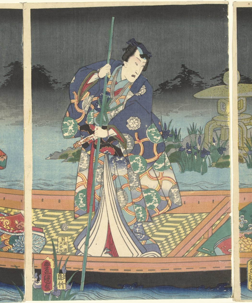 Fjendtlige bølger nærmer sig den moderne prins Genji af Utagawa Kunisada (I)
