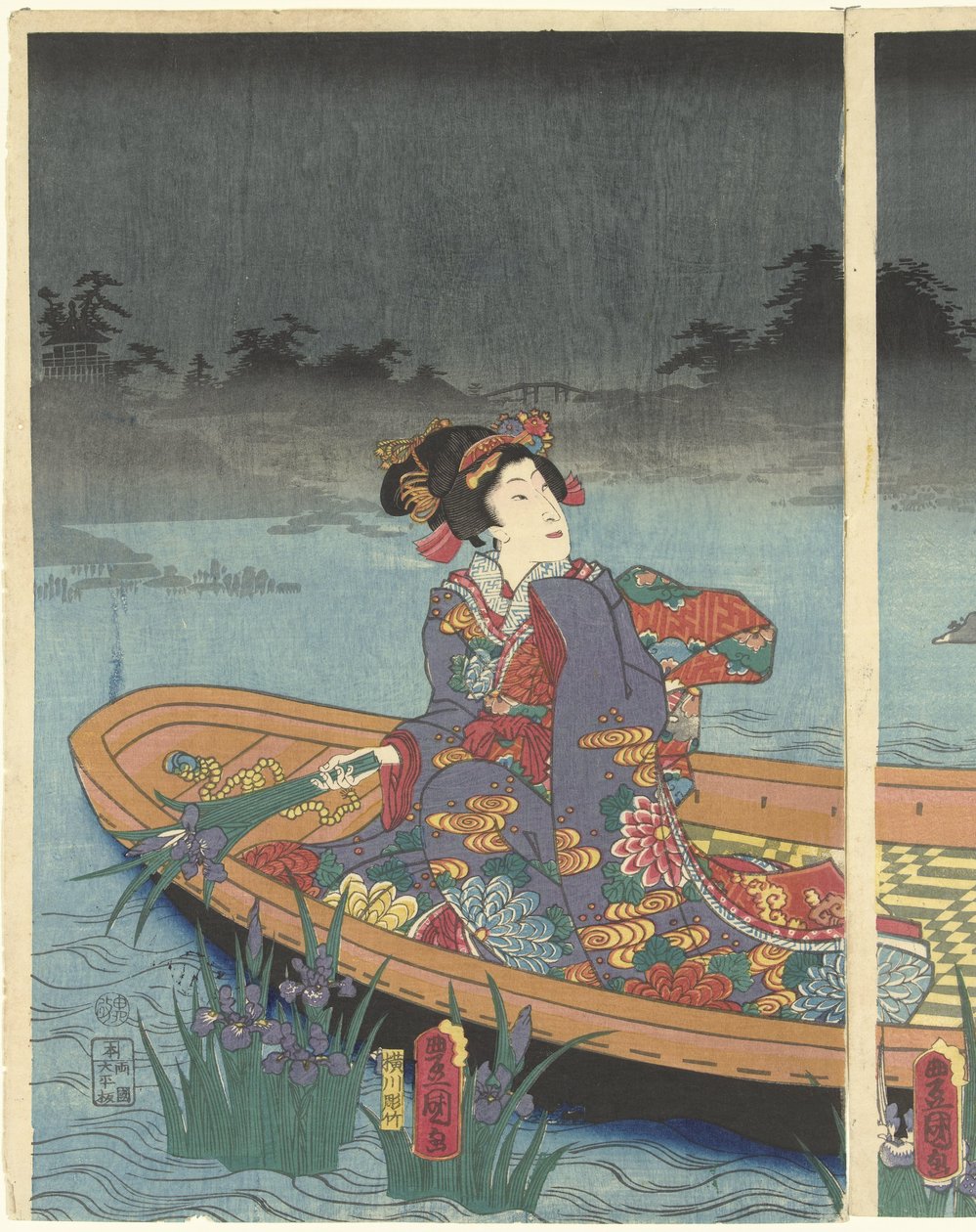 Fjendtlige bølger nærmer sig den moderne prins Genji af Utagawa Kunisada (I)