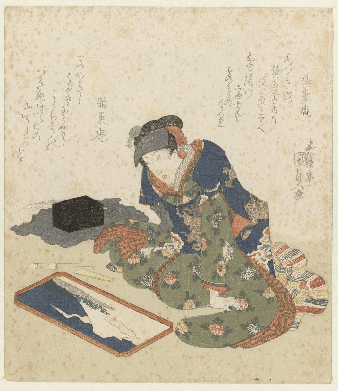 Kvinde laver et sandmaleri af Utagawa Kunisada (I)