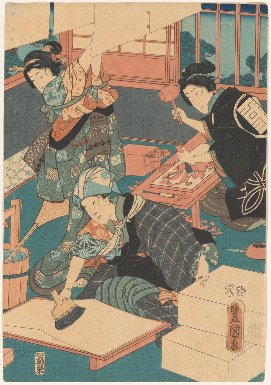 Kvinder laver billeder (midterste del) af Utagawa Kunisada (I)