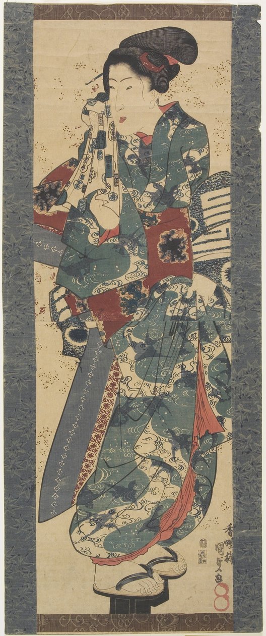 (Kvinde holder et håndklæde), 1843-1847 af Utagawa Kunisada