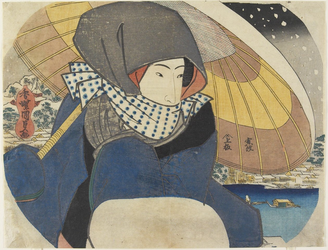 (Kvinde iført hætte med paraply), 1818 af Utagawa Kunisada