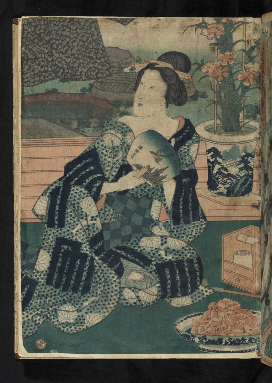 Avant et après - siddende japansk kvinde, der blæser sig fra 