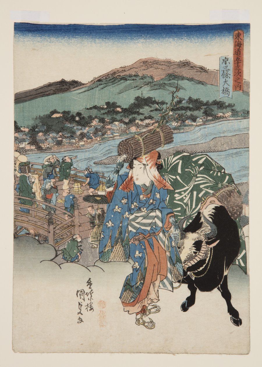 Kyoto: Den Store Bro ved Sanj? (Nøgle?, Sanj? ?Hash) (Træblok i farver) af Utagawa Kunisada