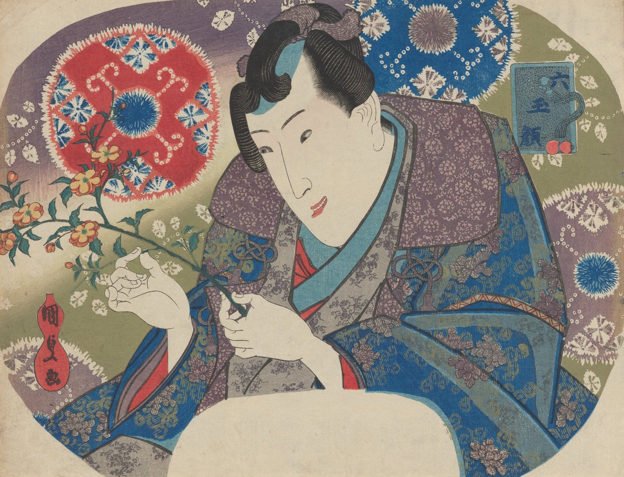 Mitsuuji med Mountain Roses Yamabuki, fra serien "Six Jewel Faces" M..., midt til slutningen af 1830