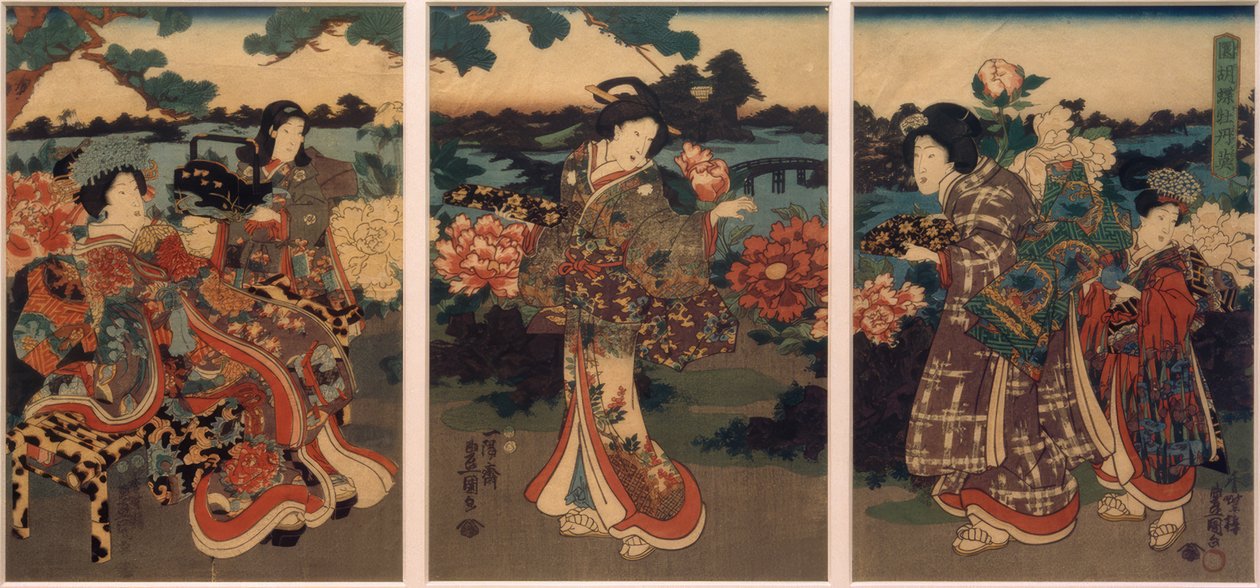 Sommerfugle og pæoner af Utagawa Kunisada