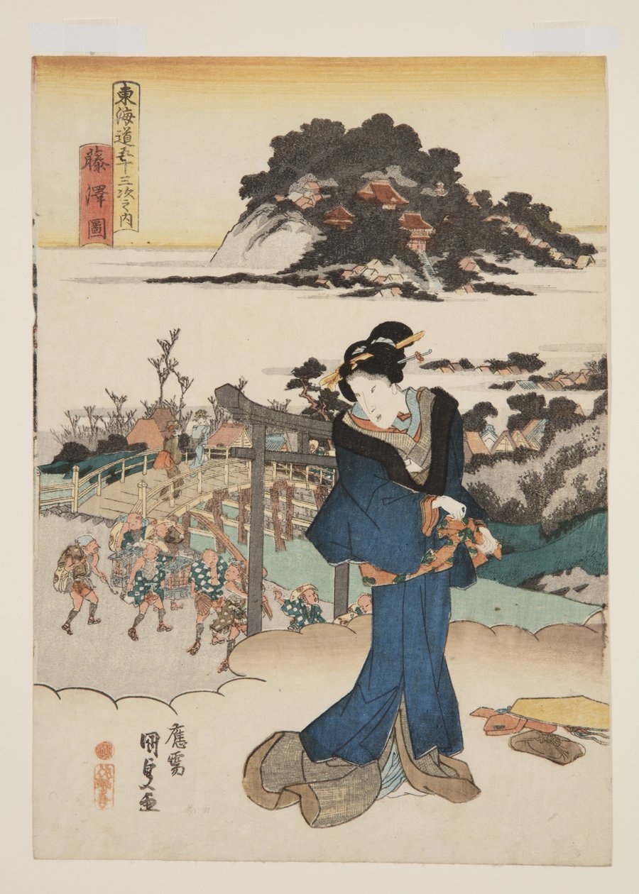 View of Fujisawa (Fujisawa zu) (colour woodblock print) af Utagawa Kunisada