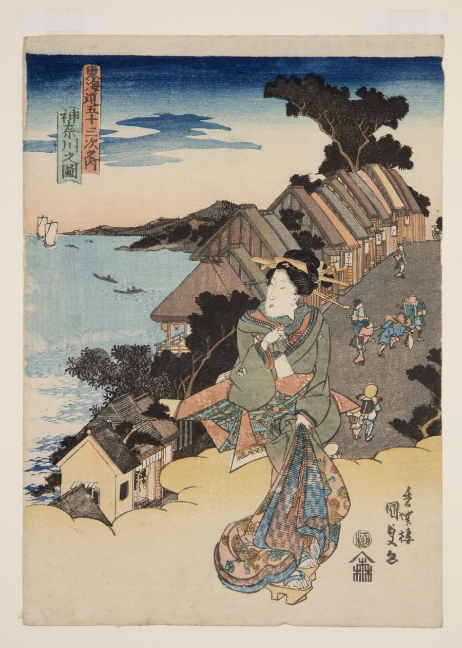 Udsigt over Kanagawa (Kanagawa no zu) (træblok i farver) af Utagawa Kunisada