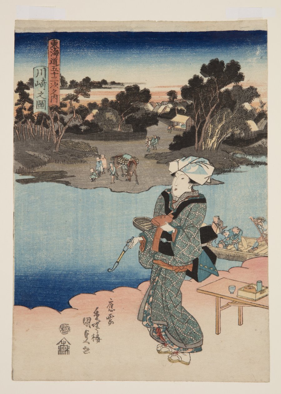 Udsigt over Kawasaki (Kawasaki no zu) (træbloktryk i farver) af Utagawa Kunisada