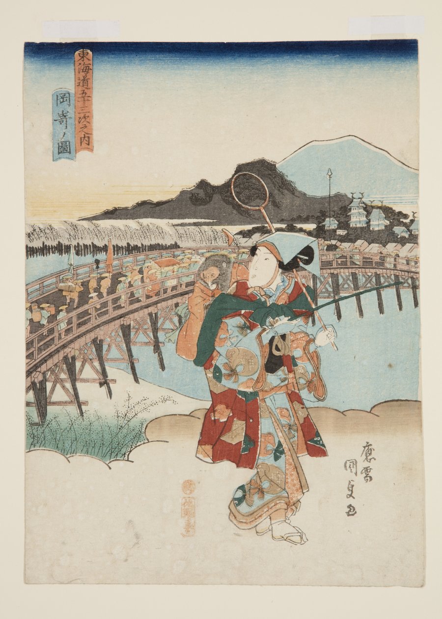 Udsigt over Okazaki (Okazaki no zu) (træbloktryk i farver) af Utagawa Kunisada