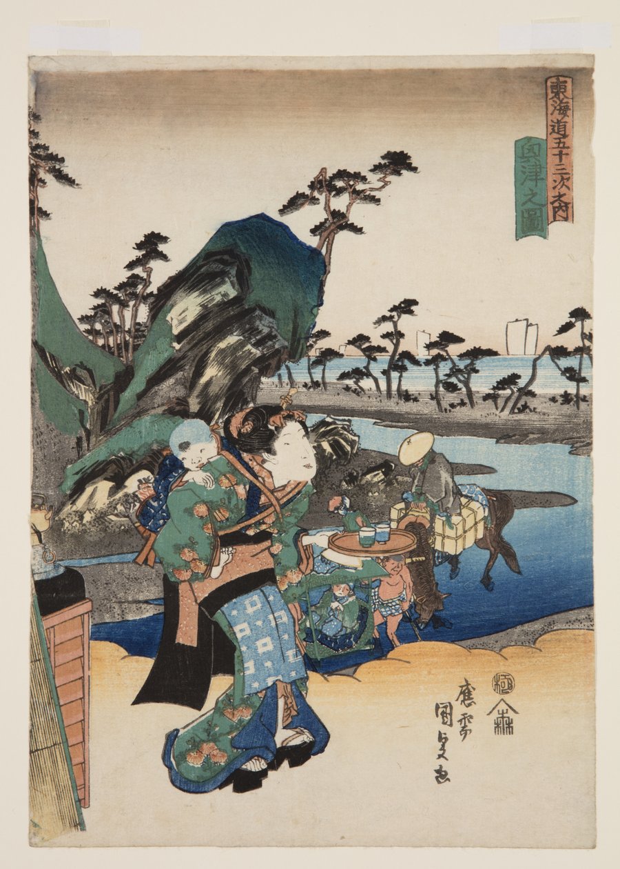 Udsigt over Okitsu (Okitsu no zu) (træblok i farver) af Utagawa Kunisada