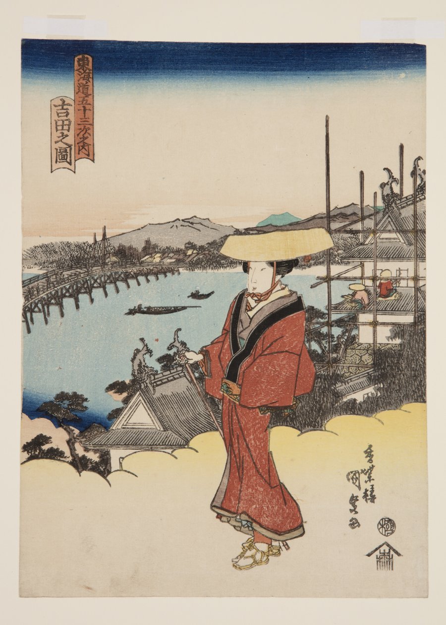 Udsigt over Yoshida (Yoshida no zu) (træblok i farver) af Utagawa Kunisada