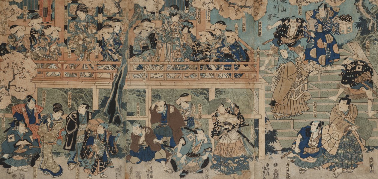 Kagamiyama-demonstrationen (farvetræsnit monteret om bord) af Utagawa Kunisada III