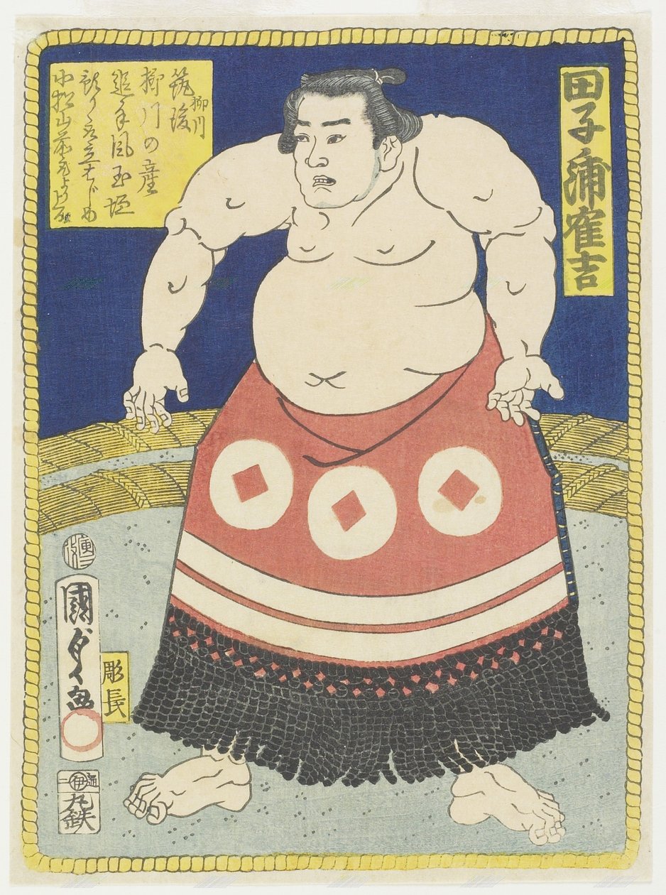 W Les stone Tagonoura Tsuruyoshi, marts 1866 af Utagawa Kunisada II