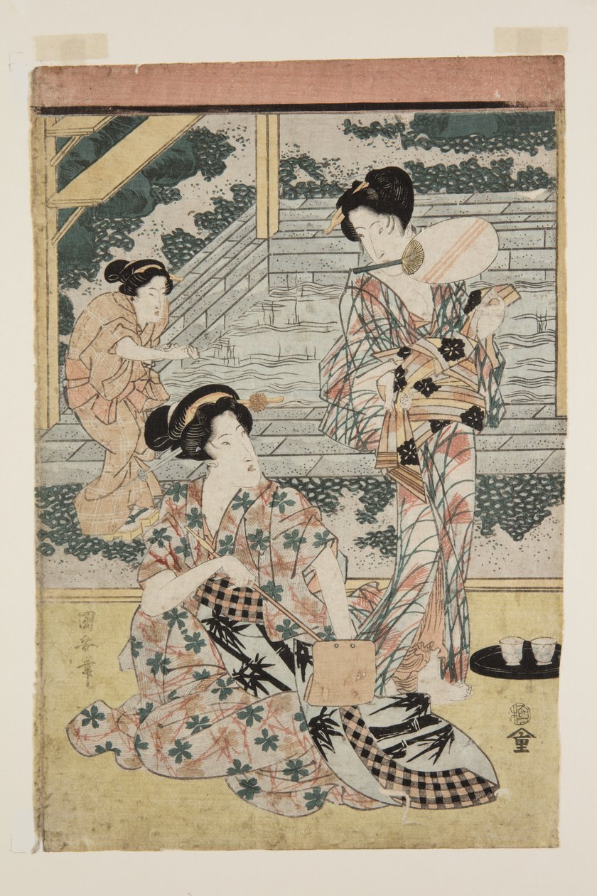 Ladies at Hot Spring (træbloktryk i farver) af Utagawa Kuniyasu