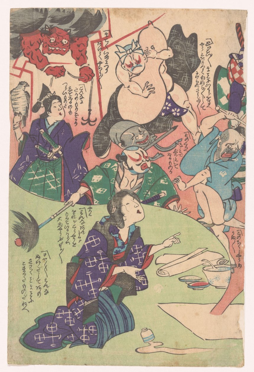 Knælende kvinde Otsu-e (serietitel) af Utagawa Kuniyoshi (possibly)