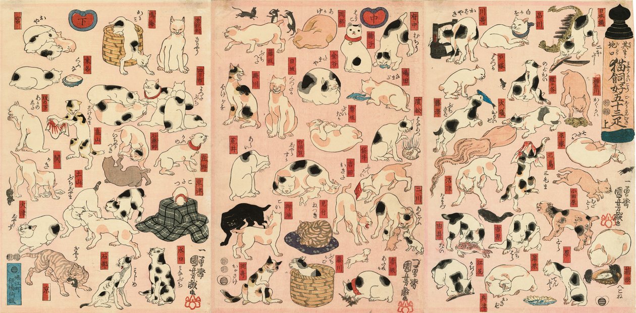 55 katte, der repræsenterer de 53 stationer i Tokaido af Utagawa Kuniyoshi