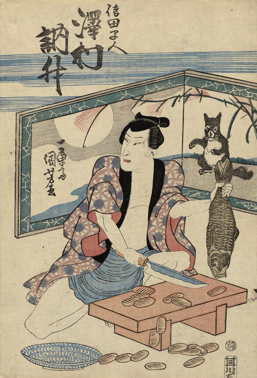 Skuespiller Sawamura Tosshu som Shida Hayato, efter 1832 (træblok i farver) af Utagawa Kuniyoshi