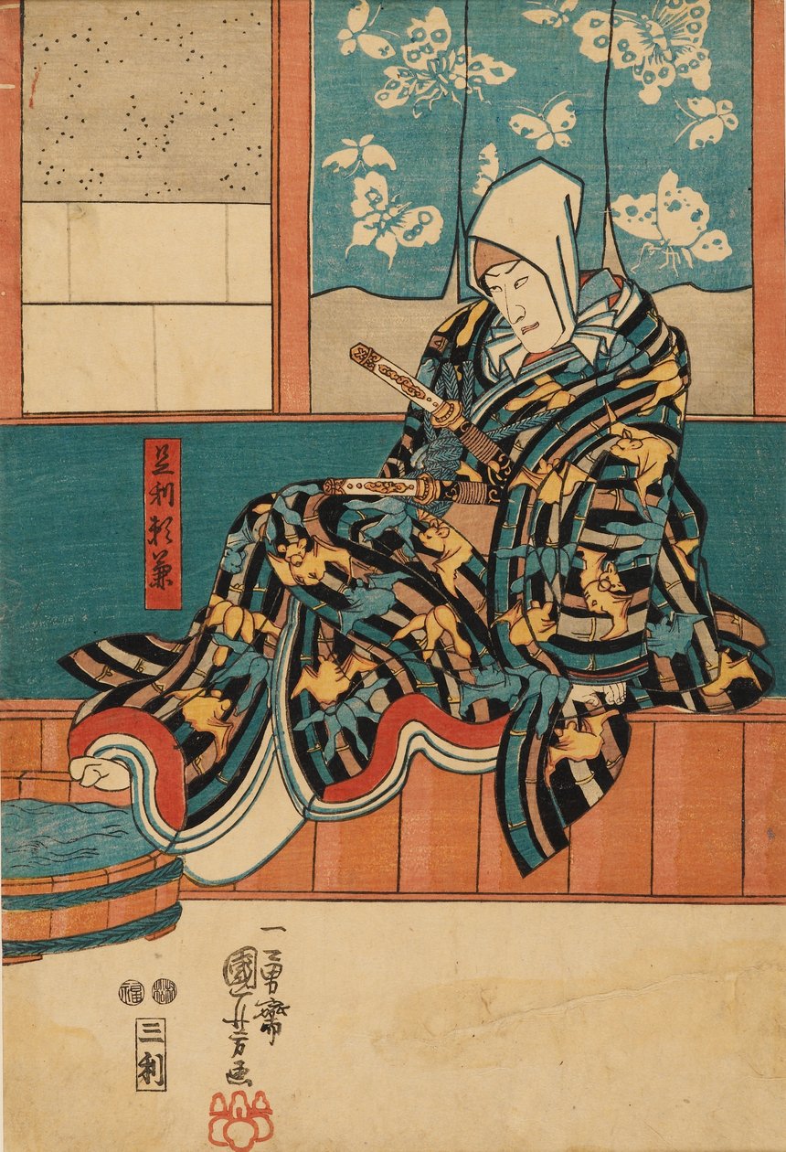 En skuespiller, der sidder på scenekanten, 1798-1861 af Utagawa Kuniyoshi