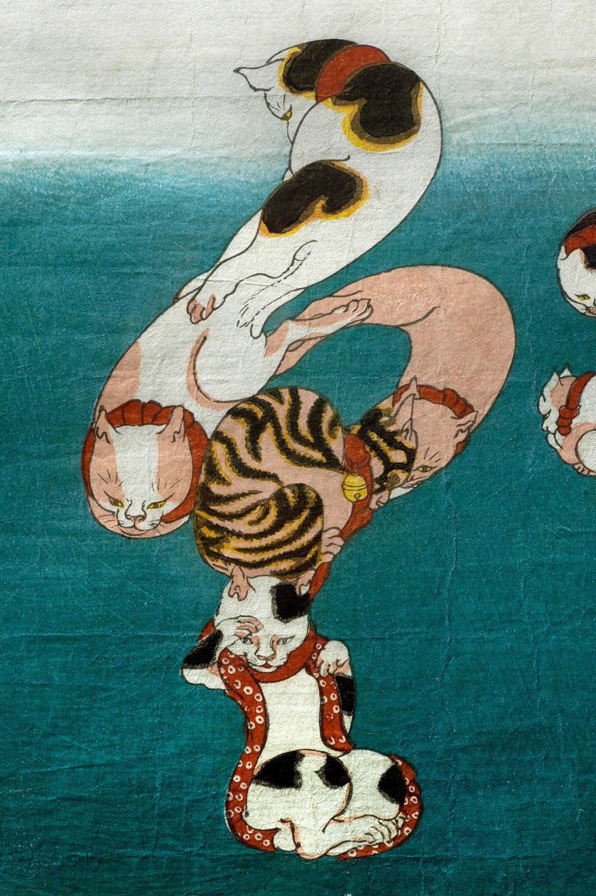 Ballonfisk (Fugu)-serien Katte danner skrevne tegn (Neko no ateji), ca. 1842 af Utagawa Kuniyoshi