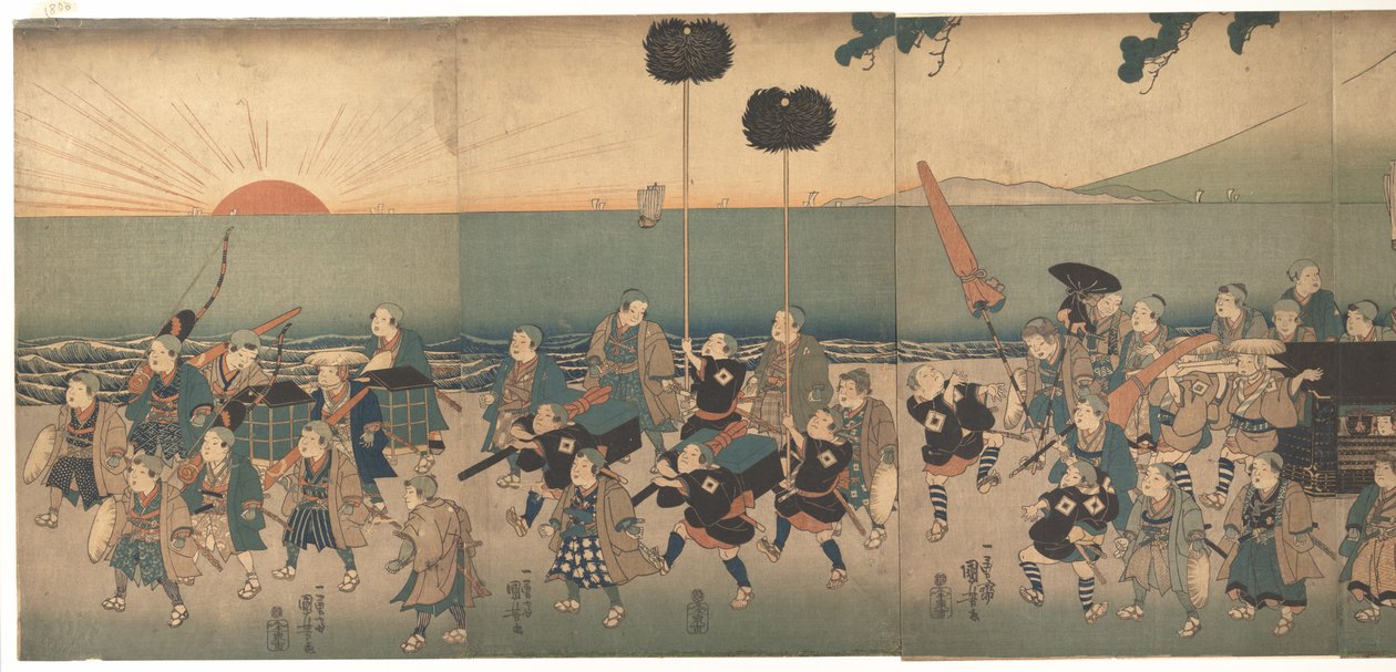 Drenge, der leger daimyō-optog af Utagawa Kuniyoshi