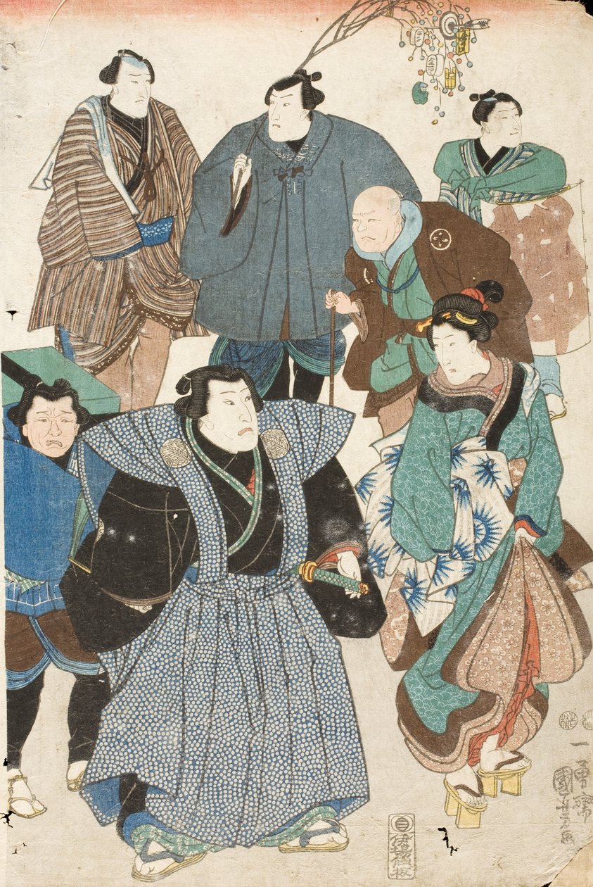 Fejring af foråret (kabuki-skuespillere forklædt som en menneskemængde på gaden) af Utagawa Kuniyoshi