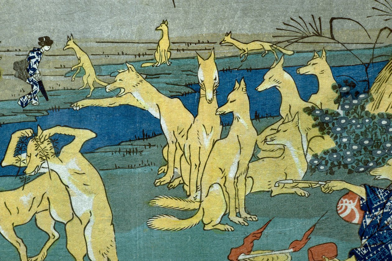 Comic Foxes Practicing Shape-change (Dōke kitsume henge no keiko), ca. 1842 af Utagawa Kuniyoshi
