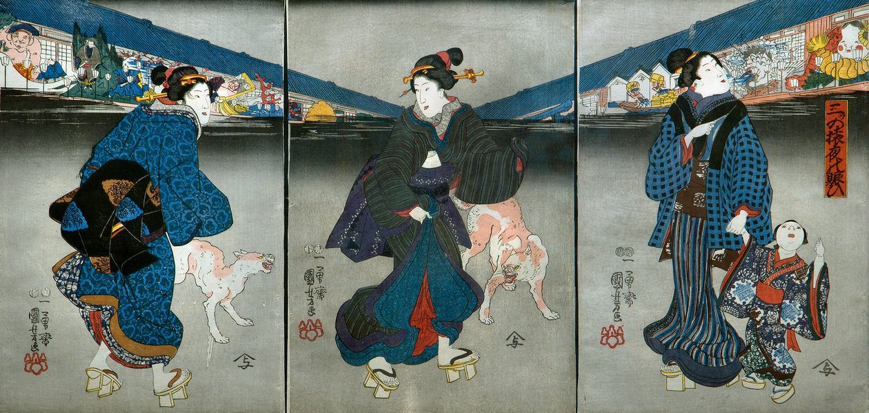feschivi visdom af tre aber medlem aften (travlhed af tæt abe nat) af Utagawa Kuniyoshi