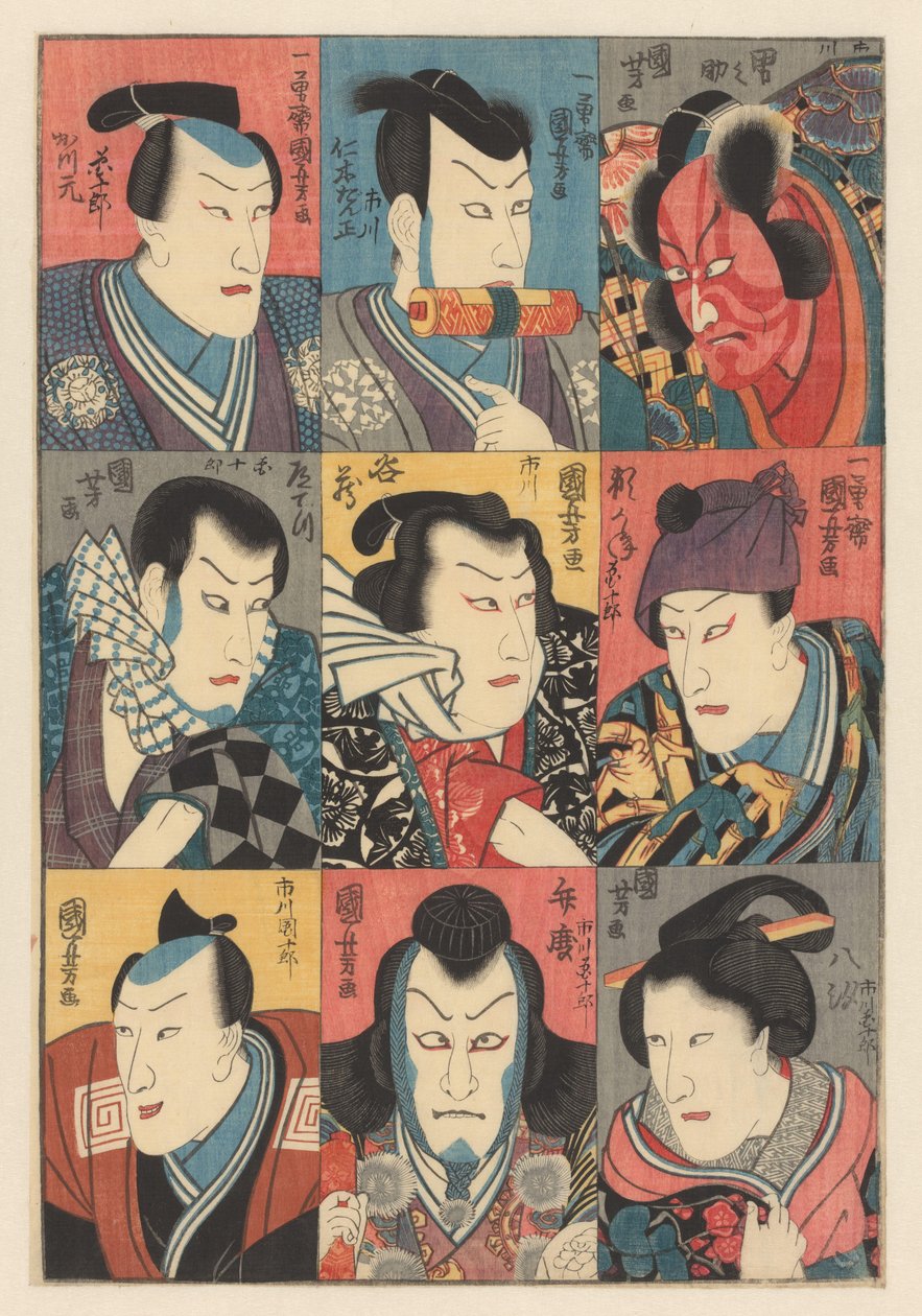 Ichikawa Danjûrô VIII i otte forskellige roller af Utagawa Kuniyoshi