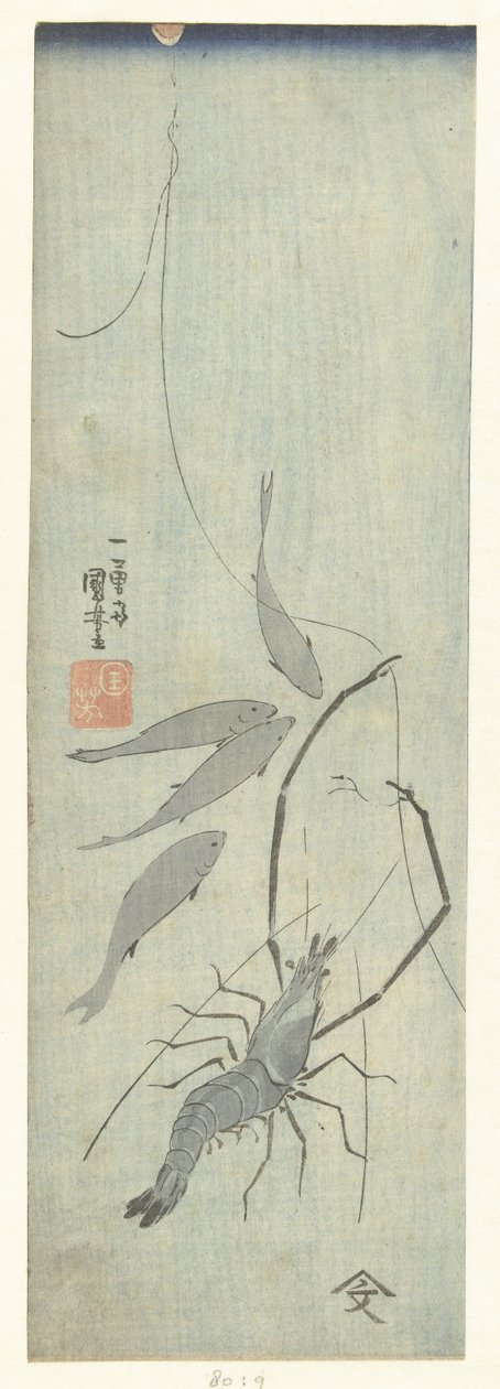 Langoustine og små fisk af Utagawa Kuniyoshi