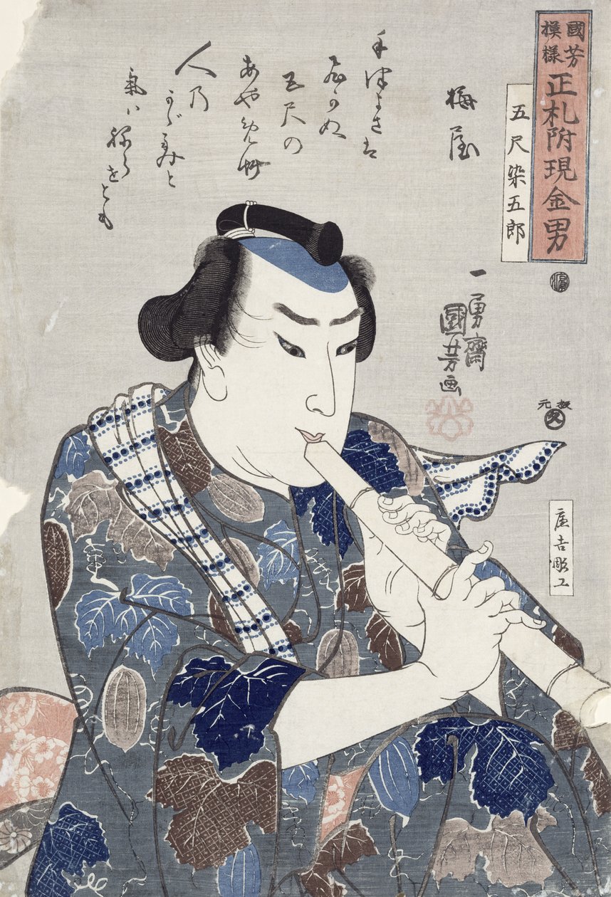 Mand spiller på fløjte (træbloktryk) af Utagawa Kuniyoshi