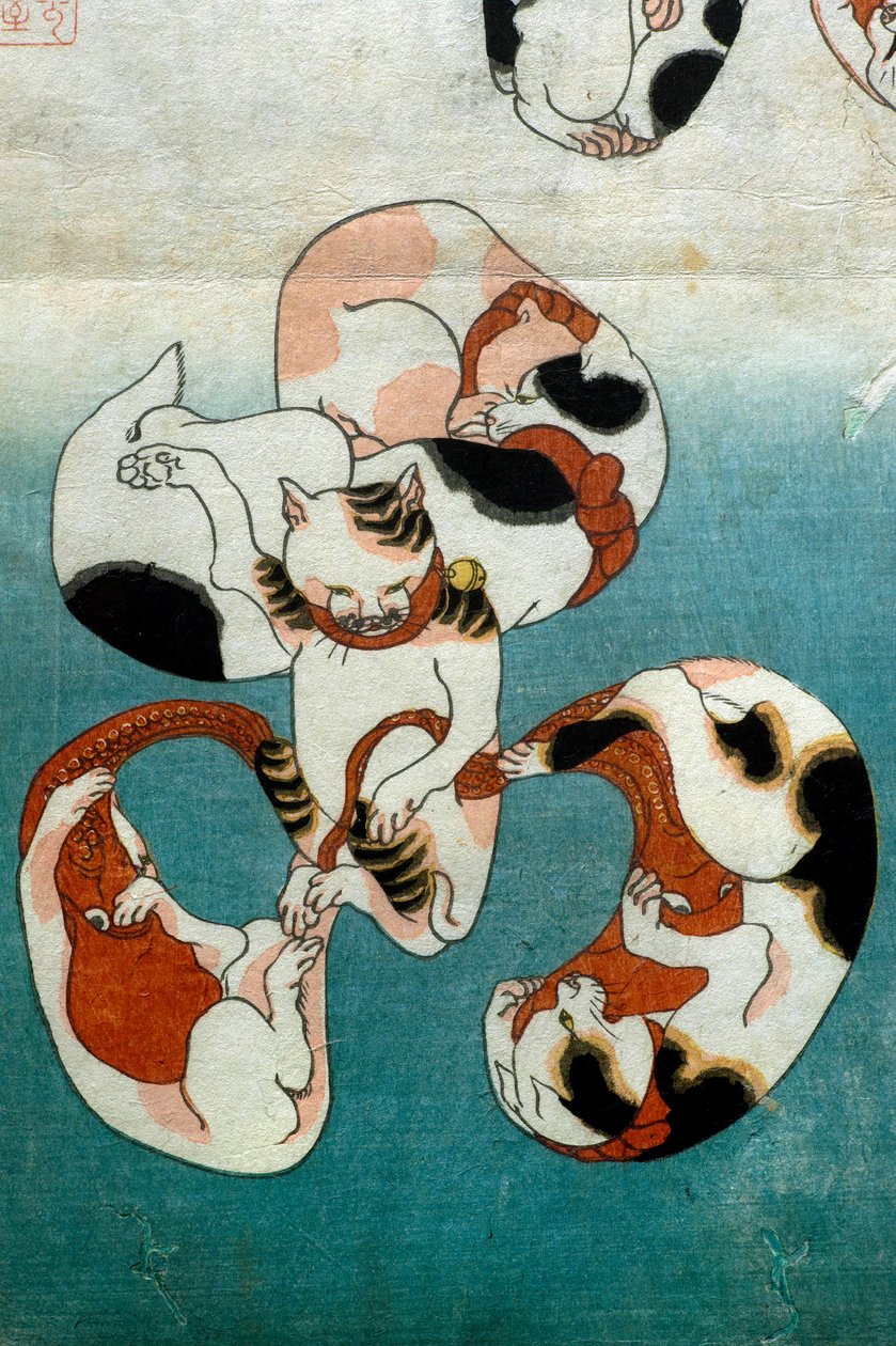 Octopus Series Katte danner skriftlige karakterer (Neko no ateji), ca. 1842 af Utagawa Kuniyoshi