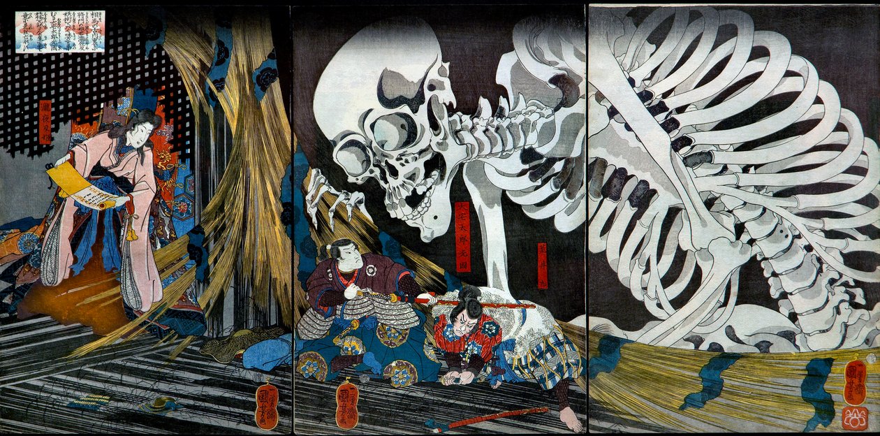 Prinsesse Takiyasha kalder et monstruøst skeletspektre frem ved det gamle palads i Sōma, ca. 1845-46 af Utagawa Kuniyoshi