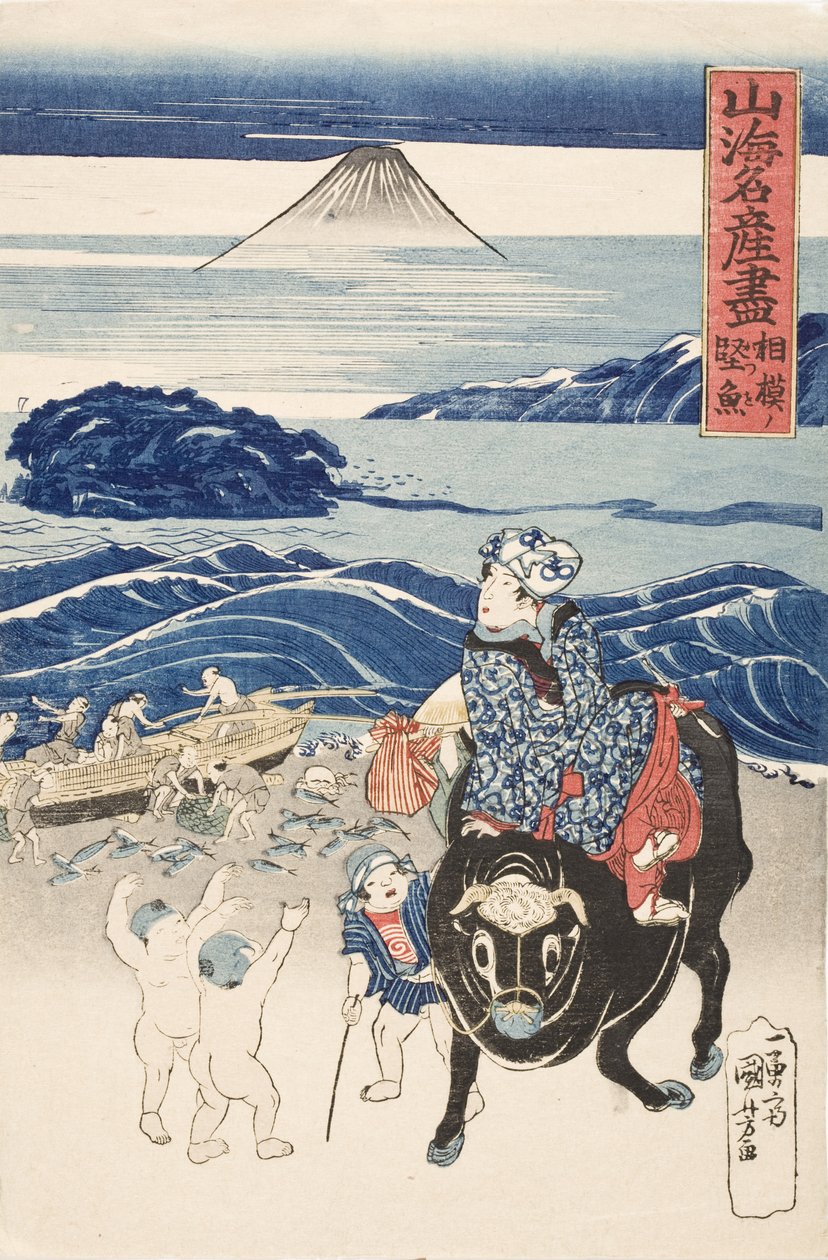Sagami: fisker, der losser bonitfisk af Utagawa Kuniyoshi