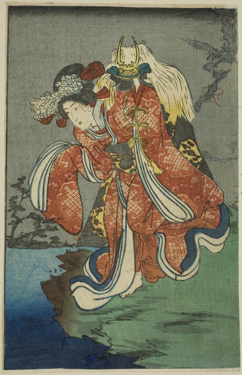 Shizuka Gozen, sektion af et ark fra serien "A Harimaze Mirror of Joruri Plays" af Utagawa Kuniyoshi