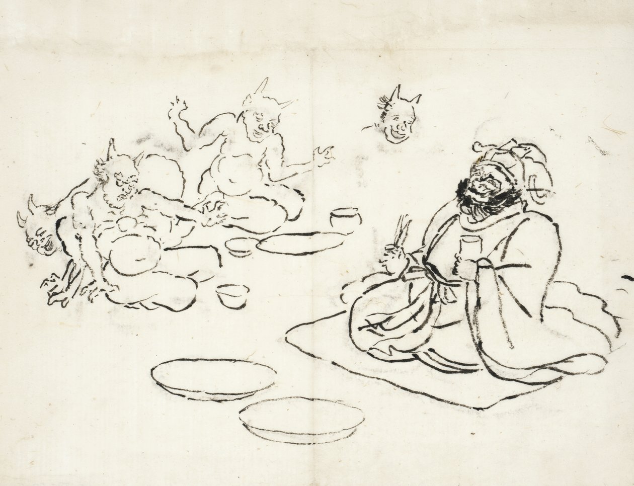 Skitse af dæmoner, der underholder helvedes konge af Utagawa Kuniyoshi