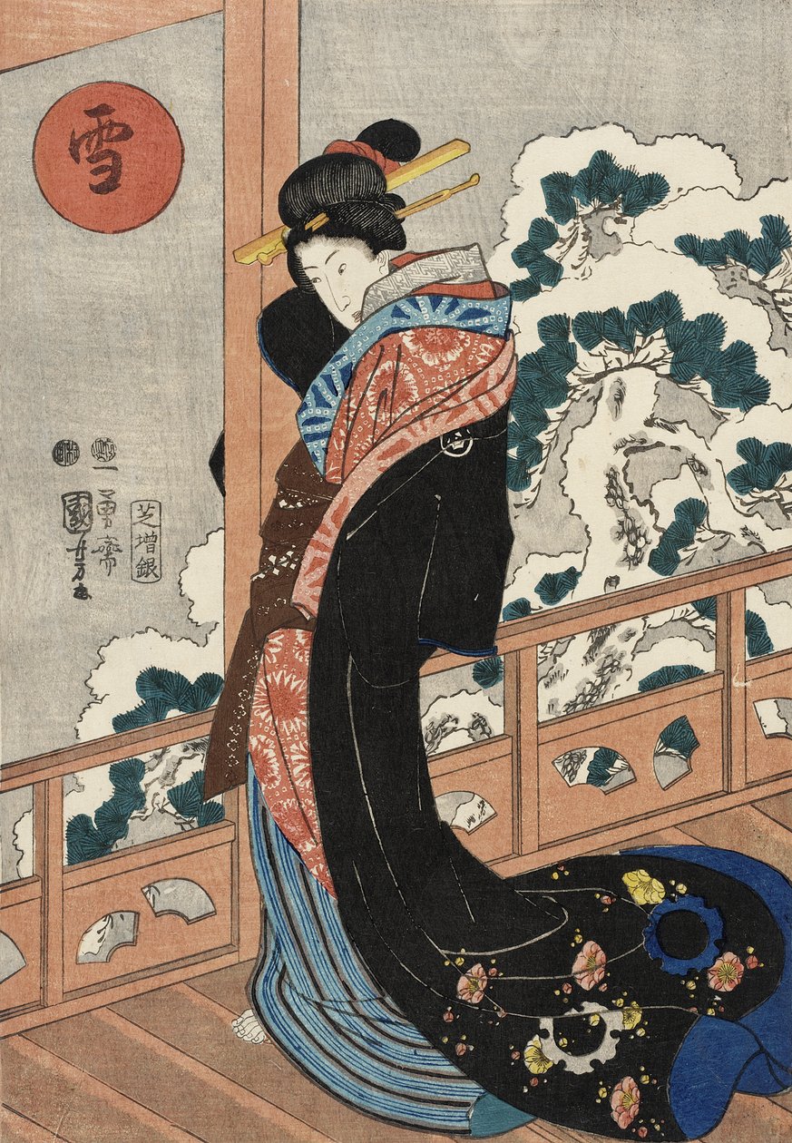 Sne: Skønhed på en veranda af Utagawa Kuniyoshi