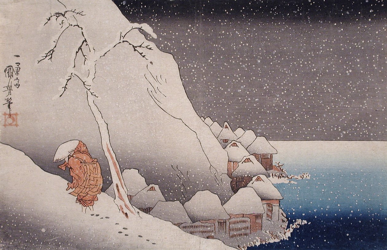 Sne i Tsukahara på øen Sado, 1271 af Utagawa Kuniyoshi