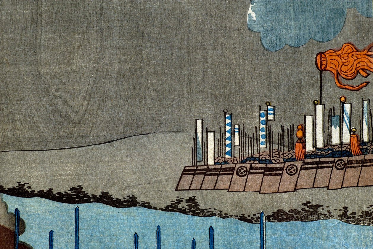 Takeda Shingen knuser Suwa Yorishiges kræfter (Takeda Shingen Suwa Yorishige no jinchū o uchi-kuzusu zu), ca. 1850-51 af Utagawa Kuniyoshi