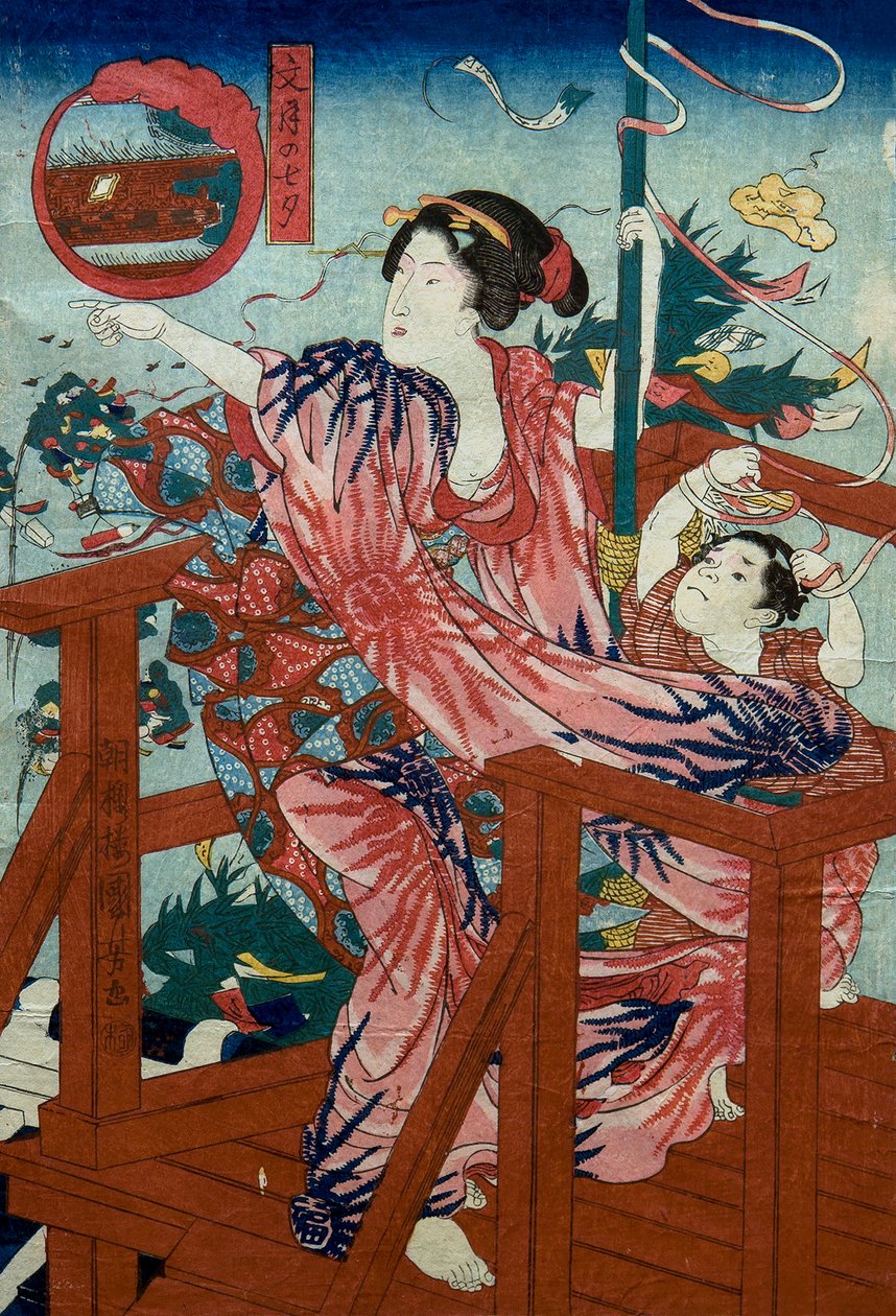 Stjernefestivalen i den syvende måned (Fumizuki no tanabata) Unavngivet serie af kvinder med børn i de tolv måneder, ca. 1836 af Utagawa Kuniyoshi