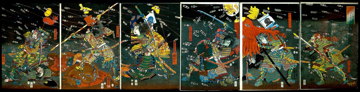 Slaget ved Shijō Nawate, ca. 1857 af Utagawa Kuniyoshi