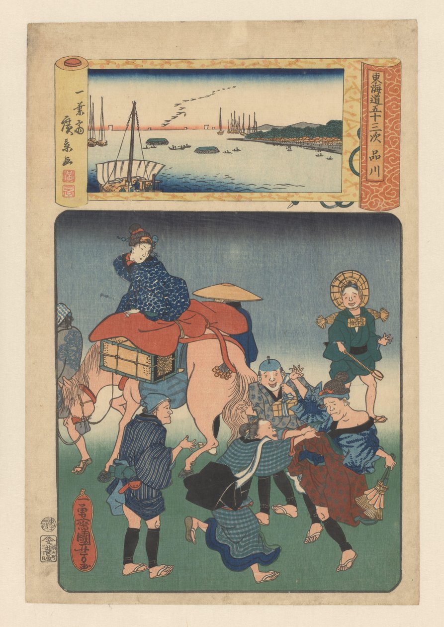 Stationen Shinagawa (titel på objekt) De 53 stationer på Tokaido-vejen (serietitel på objekt) af Utagawa Kuniyoshi