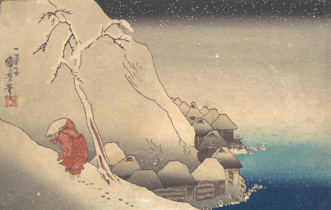 Rejser i snestorm, ca. 1830. af Utagawa Kuniyoshi