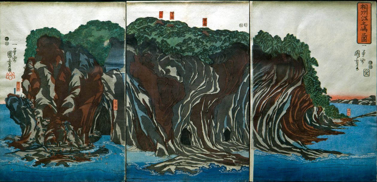 Udsigt over Enoshima i Sagami-provinsen (Sōshū Enoshima no zu), ca. 1849-51 af Utagawa Kuniyoshi