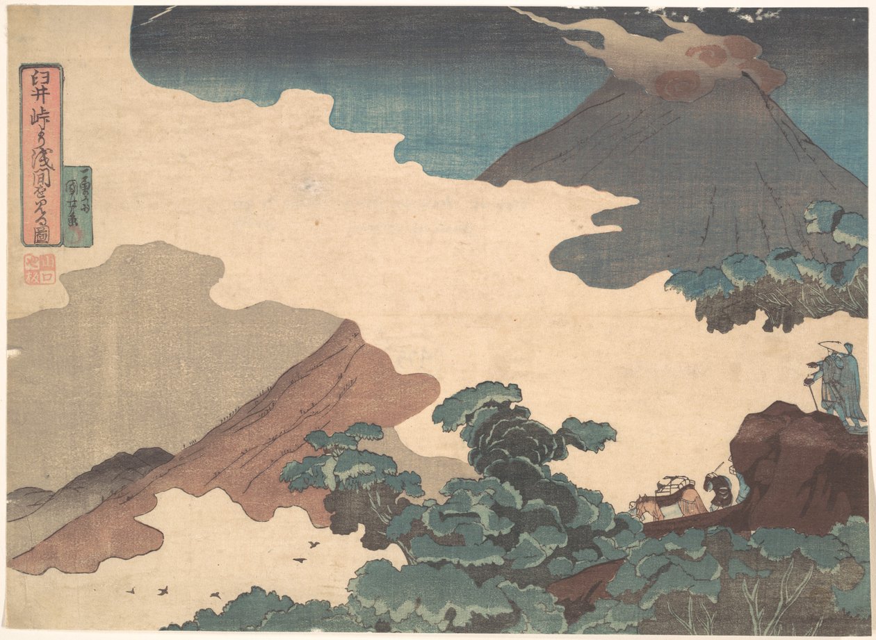 Udsigt over bjerget Asama fra Usui-passet af Utagawa Kuniyoshi