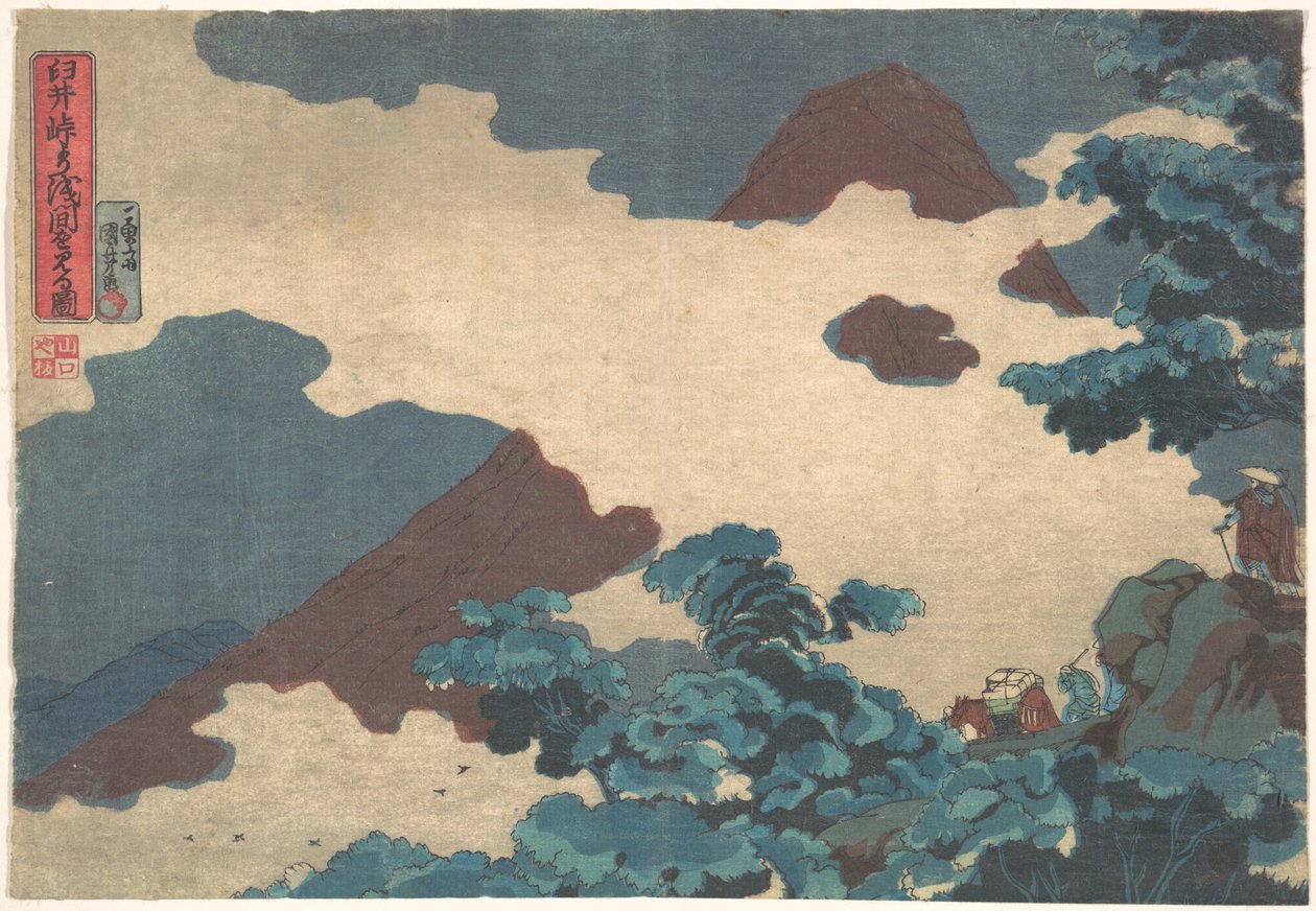Udsigt til Asama-bjerget fra Usui-passet af Utagawa Kuniyoshi