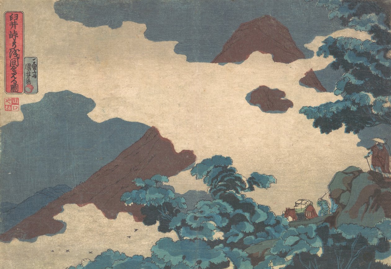 Udsigt over bjerget Asama fra Usui-passet, ca. 1850. af Utagawa Kuniyoshi