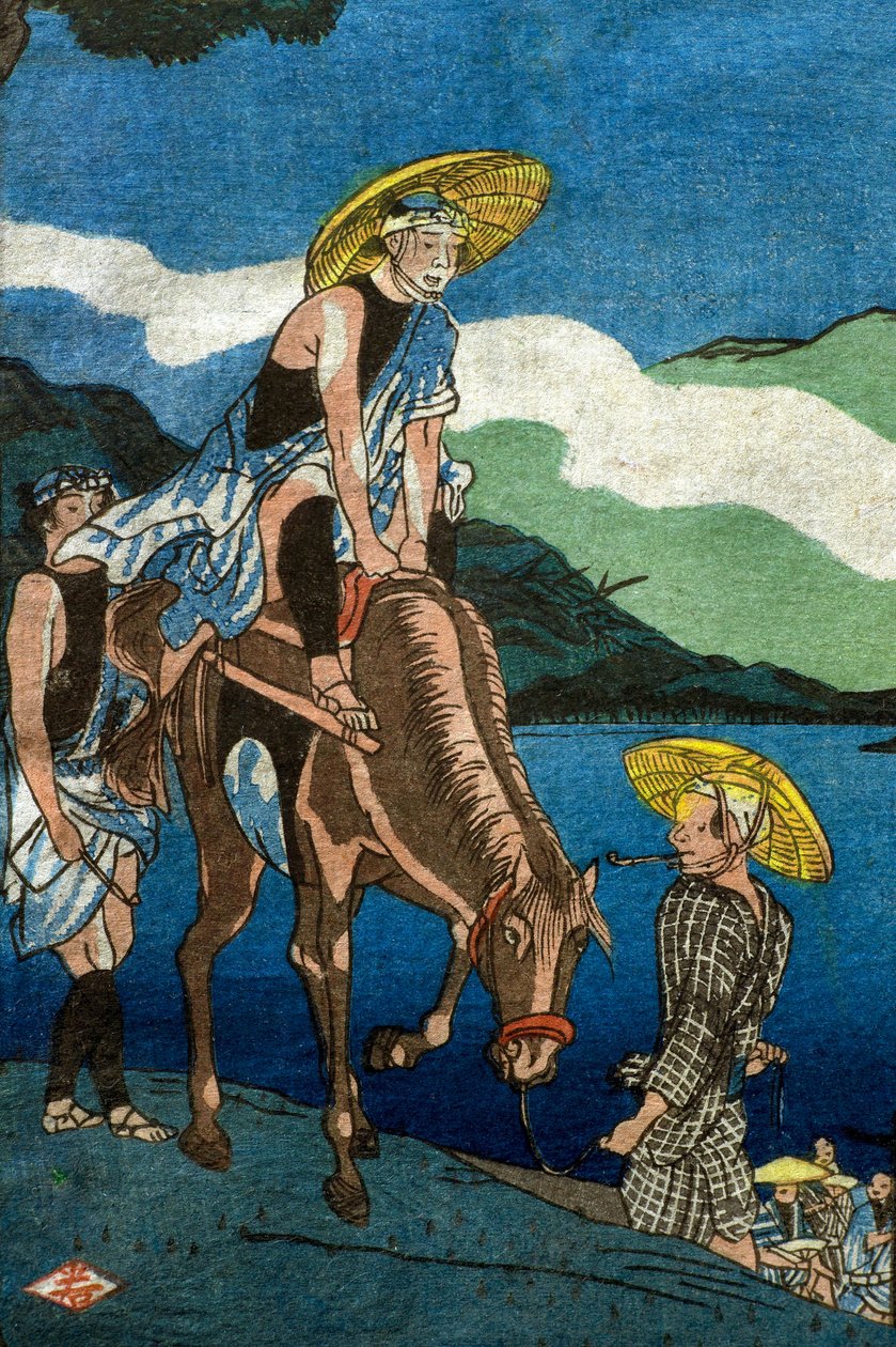 Udsigt over Tamura-færgen på Ōyama-vejen i Sagami-provinsen (Sōshū Ōyama-dō Tamura no watashi no kei) af Utagawa Kuniyoshi